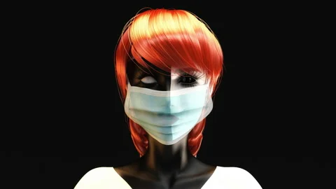3D animation of a female face with protective mask Stock Footage 138896718