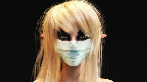 3D animation of a female face with protective mask Stock Footage 138905159