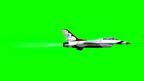 3d animation of a fighter plane flying from left to right on a green background. Video stock 265149106