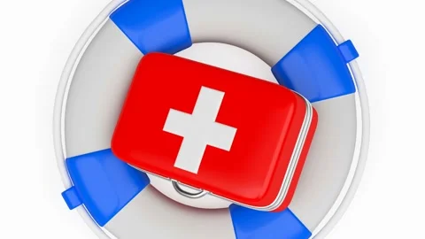3D animation of a first aid kit in a lifebuoy in 4K Stock Footage 236917533