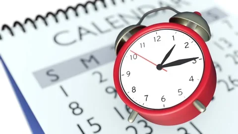 3D animation of flip-style calendar stands and alarm clock Stock Footage 328758483