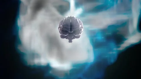 3D Animation of Floating Brain Surrounded by Swirling Smoke Representing Ar.. Stock Footage 310049411