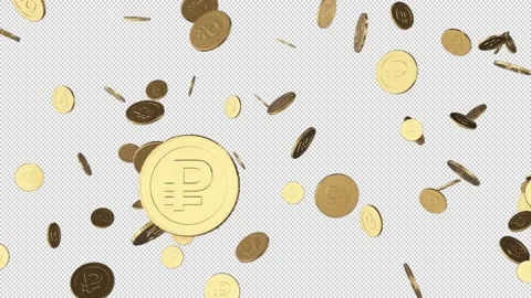 3d Animation floating Russian Rubel  coins With Alpha Channel Stock Footage 220480556
