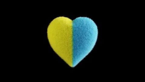 3D animation fluffy pulsating yellow and blue heart in the color of the flag of 스톡 동영상 241791653