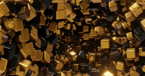 3D animation of flying rotating gold and black cubes Stock Footage 159347108