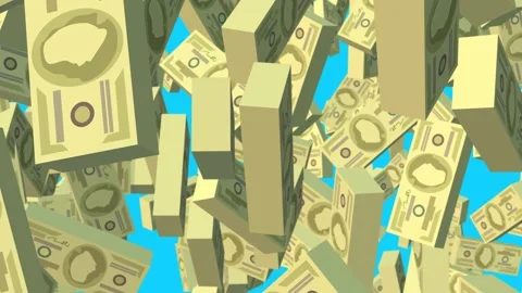 3D animation of a flying wave of green money on a blue screen. Stock animation Stock Footage 268045279