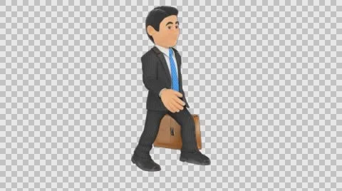 3D Animation footage businessman walking with a briefcase with alpha channel Stock Footage 64872653