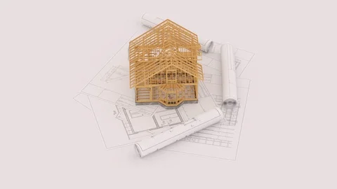 The 3d animation of a frame house under construction. Stock Footage 126697149