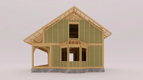 The 3d animation of a frame house under construction. Stock Footage 131071763