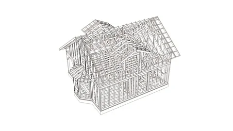 The 3d animation of a frame house under construction. Stock Footage 135448695