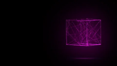 3D animation of future shape a rotating neon pink transparent cube Stock Footage 246756853