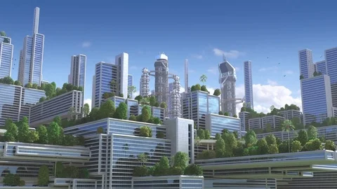 3D Animation of a futuristic "green" city Stock Footage
