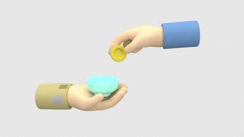 3d animation generous act of giving, featuring hands exchanging a coin into.. Stock Footage 308243583