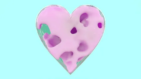 3d animation of a glass heart shape with weightless liquid or cream inside. Perf Stock Footage 119769977