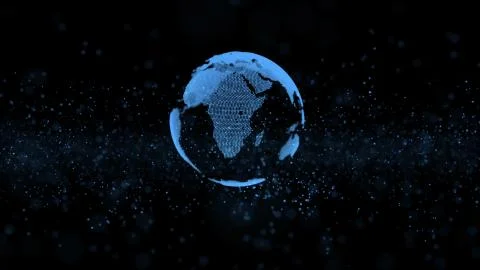 3d animation globe model disintegrating to information units Stock Illustration