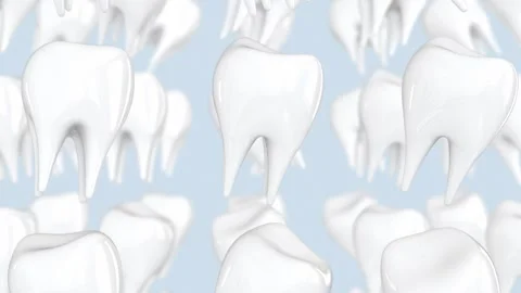 3D Animation of Glossy Teeth Floating Against a Light Background. Teeth 3D. 4K Stock Footage 280739187