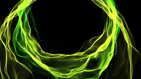 3D animation of a glowing green wave ring on a dark background, creating a Vidéo 280139935