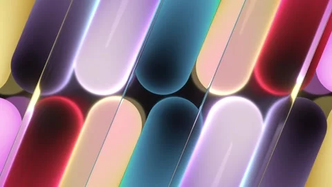 3D Animation of Glowing Neon Capsule Tubes Behind Glass Stock Footage 335612210