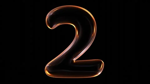 3D animation of glowing number 2 with light on black background Stock Footage 252096865