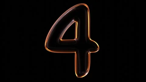 3D animation of glowing number 4 with light on black background Stock Footage 252097425