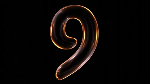 3D animation of glowing number 9 with light on black background Stock Footage 252098574