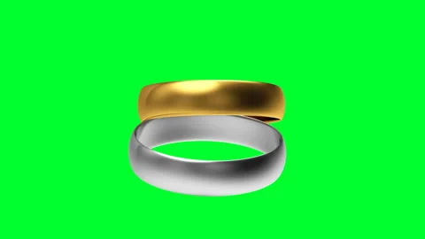 3D animation of gold and silver rings on a green screen. 4K Stock Footage 148372333