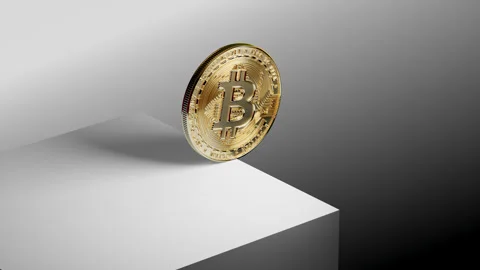 3D animation of golden bitcoin rolling and falling off the edge Stock-Footage 328456411