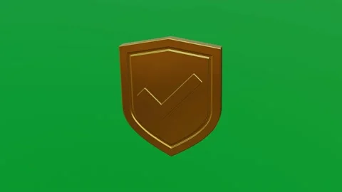 3D animation of Golden Shield with accept icon on green screen, seamless loop Video stock 224909579