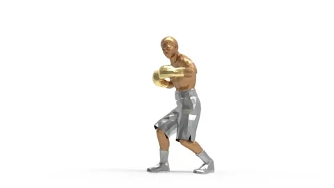 3D Animation Golden Silver Boxer Fighting and Punching, Boxing Motion, Sport Stock Footage 341743565
