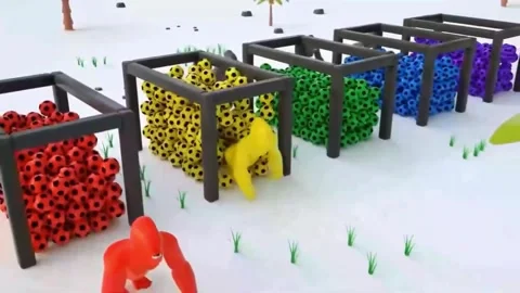 3D Animation of Gorilla Character Passing Through Colorful Soccer Ball Frame and Video stock 345809880