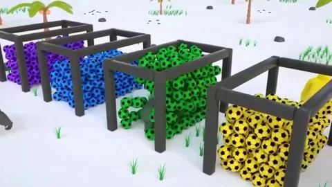3D Animation of Gorilla Character Passing Through Colorful Soccer Ball Frame and Video stock 345809892