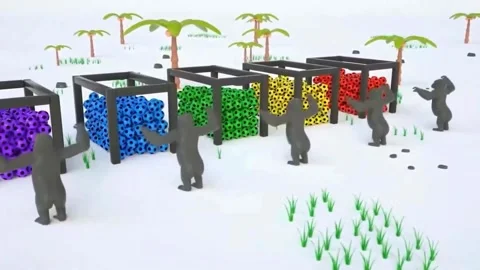 3D Animation of Gorilla Character Passing Through Colorful Soccer Ball Frame and Video stock 345809975