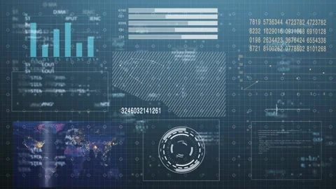 3D animation of graphs and charts on the background of the world map. Stock Footage 150361727