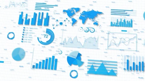 3D animation of graphs charts globe map background. corporate Business financial Stock Footage 259682788
