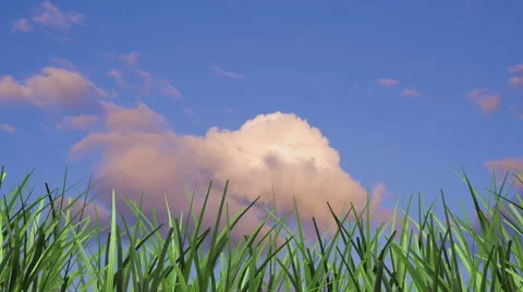 3d animation grass and time lapse clouds Stock Footage 48030176