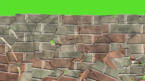 3D animation of a gray brick wall collapsing . Stock Footage 307421239