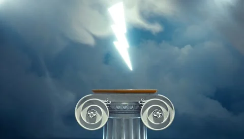 3D Animation of Greek column with thunderbolt on top Stock Footage
