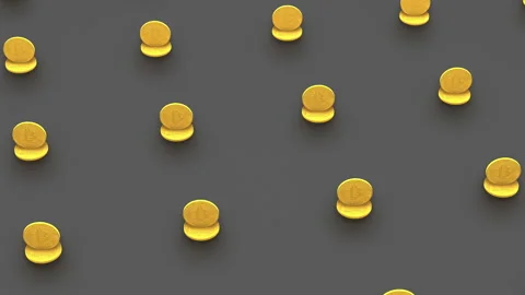3d animation of grid of coins shapes with bitcoin symbol in isometric view Stock Footage 242596424