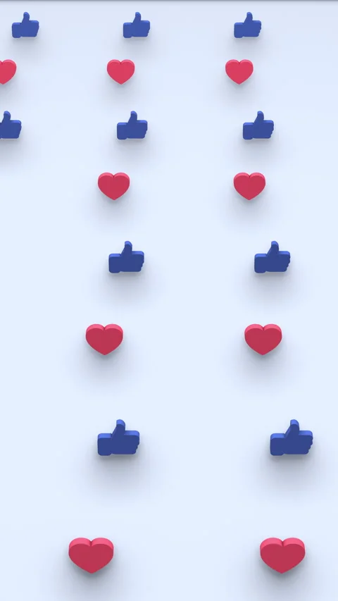 3d animation of grid of like hands and heart shapes in isometric view Stock Footage 330188448