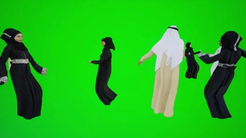 3D animation of a group of Arab couples in the deserts of Dubai on the green Stock Footage 245750332