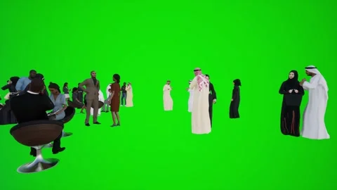 3D animation of a group of Arabs at the opening of a painting exhibition in Stock Footage 245750377