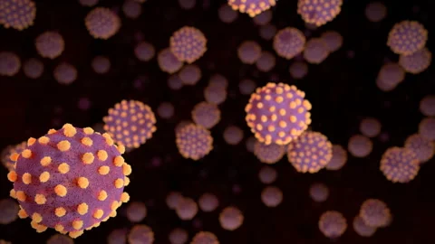 3d animation of a group of the virus cells which are in the blood in test tube Stock Footage 125829916