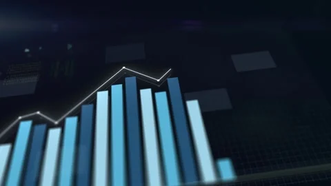 3D animation of growing histogram. Hi tech charts with grid. Digital display Stock Footage 253716061
