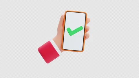 3D Animation of Hand Holding Smartphone with Approval Checkmark Stock Footage 337035260