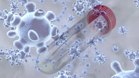 3D animation of a hantavirus test sample tube labeled positive and negative  Видео 336013296