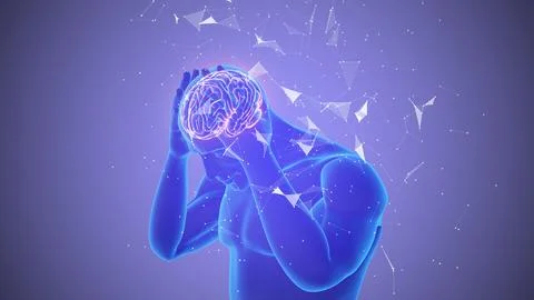 3d animation of headache or migraine with plexus Stock Illustration