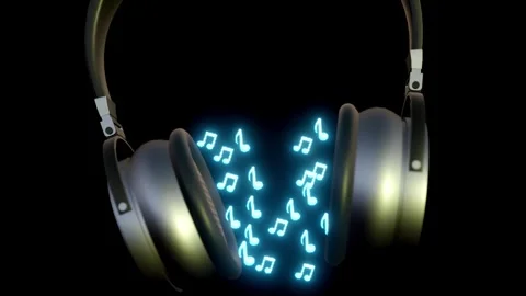 A 3d animation of headphone and glowing musical notes Video stock 314377975