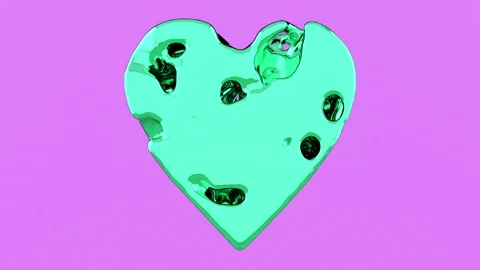 3d animation of a heart shape weightless substance or liquid metal. Perfect futu Stock Footage 119882637