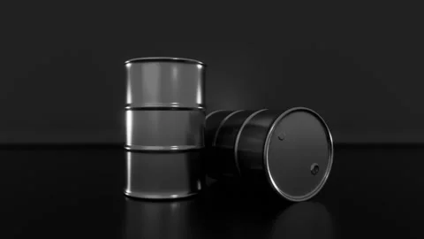 3D animation of high-contrast black and white metal barrels rotating Stock Footage 312723600
