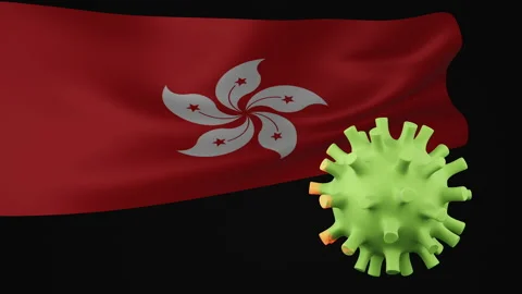 3D animation of Hong kong flag waving in the disappearance of the covid virus Stock Footage 179079824